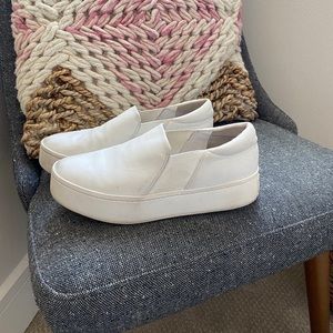 Vince white leather slip ons